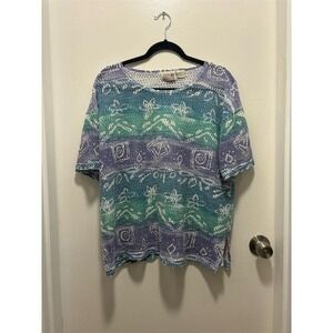 Stefano Pastel‎ Open Knit Boho Sweater Top Coastal Grandma 90s